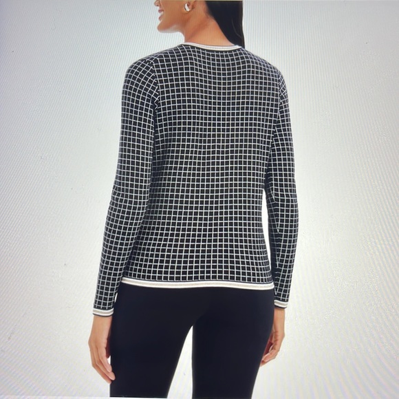 Charter Club Black Women’s Plaid Cardigan Sweater Faux Pearl Buttons Size L - Picture 2 of 15